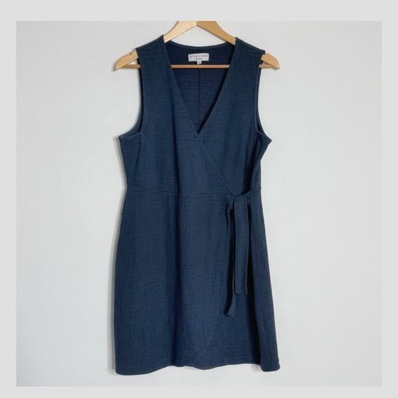 Madewell Texture + Thread Dress Navy Blue Faux Wrap Side Tie Sleeveless V-Neck… - Picture 15 of 15